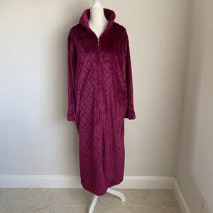 Miss Elaine Womens L Large Maroon Red Soft Robe Zip Loungewear Housecoat